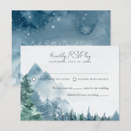 Aquarell Rustic Dusk Blue Wedding RSVP Postkarte