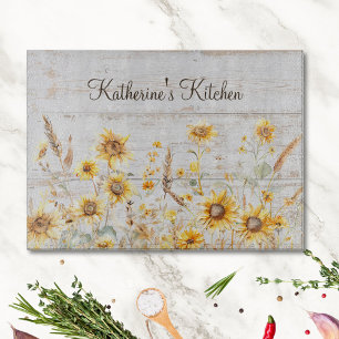 Aquarell Rustik Gelbe Sonnenblume Garten Holz Schneidebrett