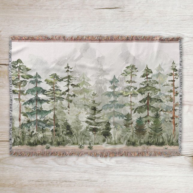 Aquarell Rustik Grüner Wald Decke (Close up on wood)