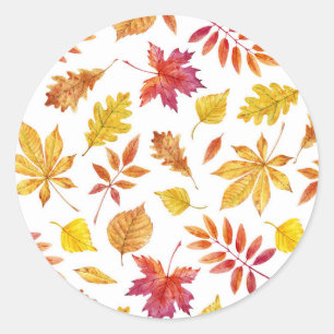 Aquarell-Rustikal-Herbstblätter-Muster Runder Aufkleber