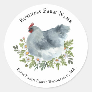 Aquarell-Rustikale-Blumen-Huhn-Henne Runder Aufkleber