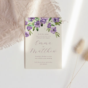 Aquarell Rustikale Blumen Lila Hochzeit Einladung
