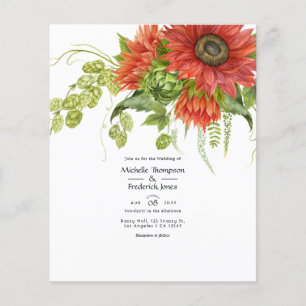 Aquarell Rustikale Boho Rote Sonnenblumen Hochzeit Flyer