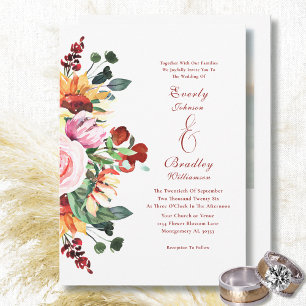 Aquarell Rustikale Florale Erdtöne Hochzeit Einladung