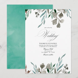 Aquarell Rustikale Grünpflanzen Winterhochzeit Einladung