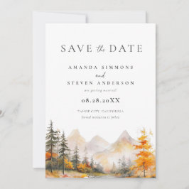 Aquarell Rustikale Herbst-Bergwald-Hochzeit Save The Date