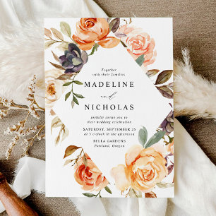 Aquarell-Rustikale-Herbst-Blumenrahmen-Hochzeit Einladung