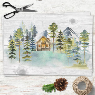Aquarell Rustikale Neblige Waldberghütte Geschenkpapier Set