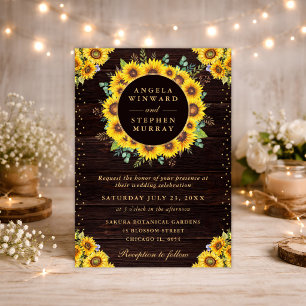 Aquarell Rustikale Sonnenblumen Kranz Hochzeit Einladung