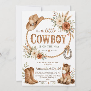 Aquarell-Rustikaler-Cowboy-Baby-Party Einladung