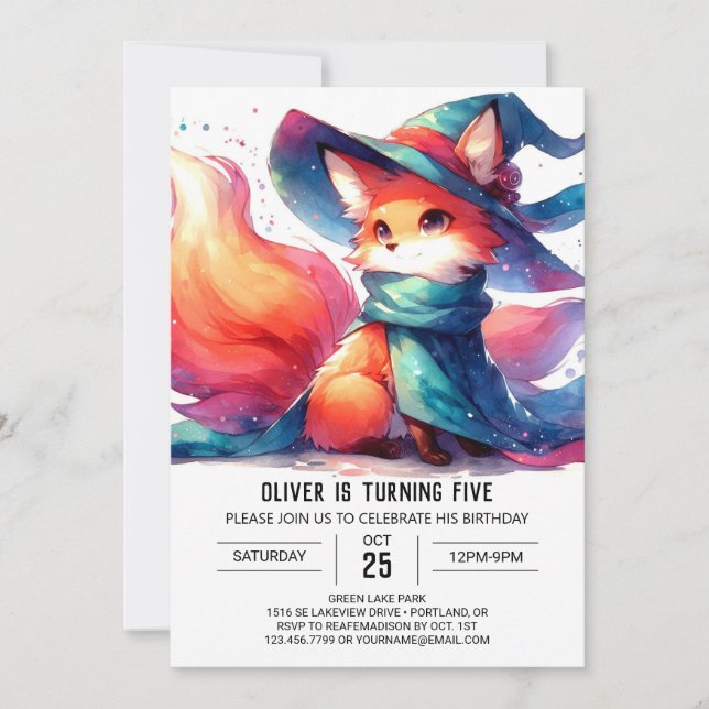 Aquarell Rustikaler Fox Geburtstag Einladung (Vorderseite)
