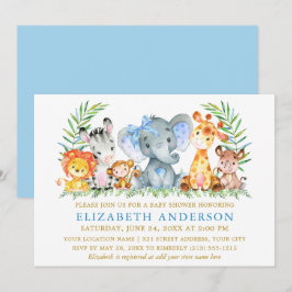 Aquarell Safari Tiere Baby Dusche Blue Bow Einladung