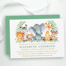 Aquarell Safari Tiere Baby Dusche Green Gold