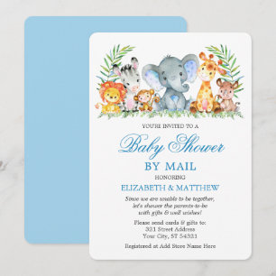 Aquarell Safari Tiere Blaue Dusche von Mail Einladung