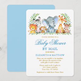 Aquarell Safari Tiere Blue Gold Dusche by Mail Einladung