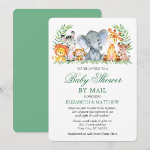 Aquarell Safari Tiere Grüne Dusche per Mail Einladung