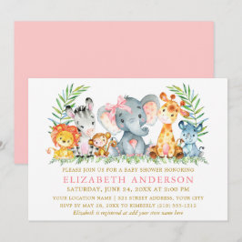 Aquarell Safari Tiere Kinderdusche Rosa Bow Einladung