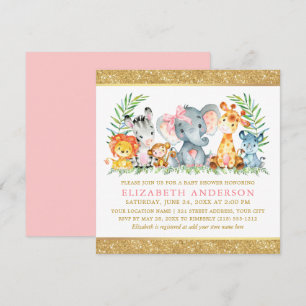 Aquarell Safari Tiere Kinderdusche Rosa Bow Sq Einladung