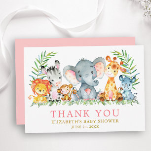 Aquarell Safari Tiere Kinderdusche Rosa Gold Dankeskarte