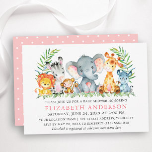 Aquarell Safari Tiere Kinderdusche Rosa Punkte Einladung