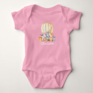 Aquarell Safari Tiere Luftballon Pink Bow Baby Strampler