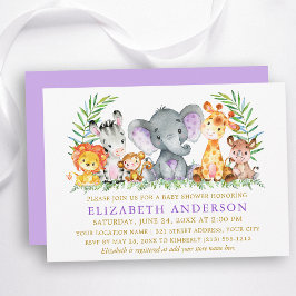Aquarell Safari Tiere Violet Gold Baby Dusche Einladung