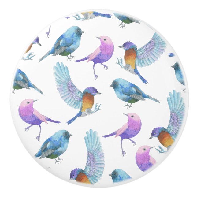 Aquarell-Safari: Vögel (fertigen Sie BG-Farbe!) Keramikknauf (Vorderseite)