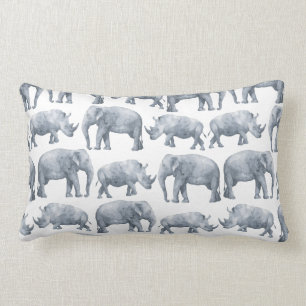 Aquarell-Safarielefant-u. Rhinos-Muster Lendenkissen