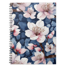 Aquarell-Sakura-Blumen Navyblau Elegante Spirale