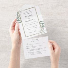 Aquarell Salbei Blätter uAwg Hochzeit All In One Einladung