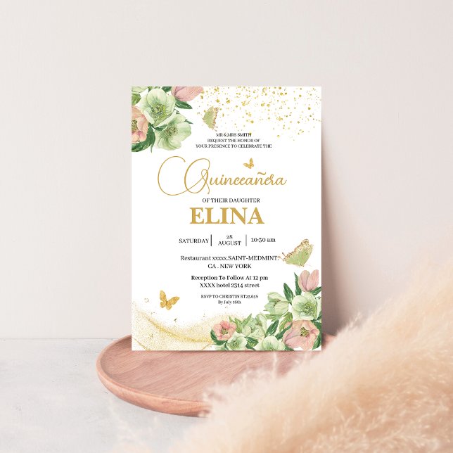 Aquarell Salbei Rosa Blütenblume Quinceañera Einladung (Von Creator hochgeladen)