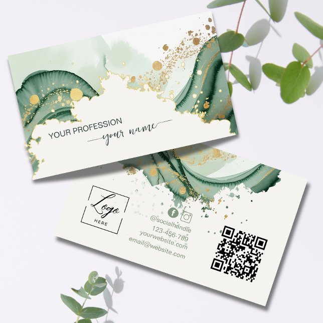 Aquarell Salbeigrüner Qr Code  Visitenkarte (Von Creator hochgeladen)