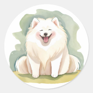 Aquarell Samoyed Dog Runder Aufkleber