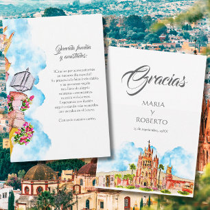 Aquarell San Miguel de Allende Rustikale Hochzeit Dankeskarte