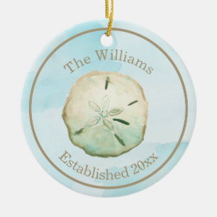 Aquarell-Sand-Dollar-Strand-Name u. Jahrestag Keramik Ornament