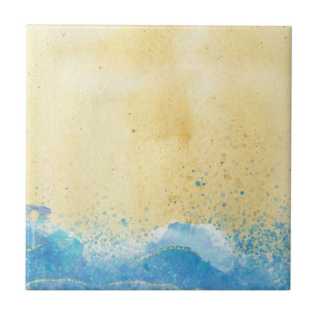 Aquarell Sand und Wasser Beach Keramik Tile Fliese (Vorderseite)