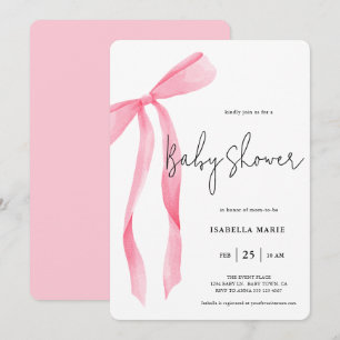 Aquarell Sanft Rosa Schleife Babyparty-Einladung Einladung