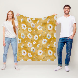 Aquarell Sanfte Gelbe Daisy Weiße Blumige Muster Fleecedecke