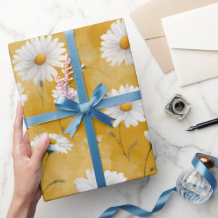 Aquarell Sanfte Gelbe Daisy Weiße Blumige Muster Geschenkpapier