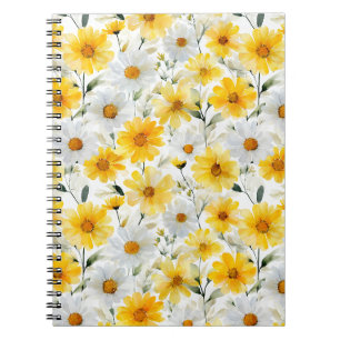 Aquarell Sanfte Gelbe Daisy Weiße Blumige Muster Notizblock