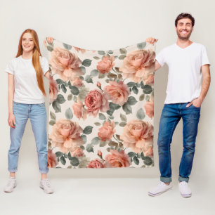 Aquarell Sanfte Rosa Rose Beige Blumenmuster Fleecedecke
