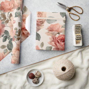 Aquarell Sanfte Rosa Rose Beige Blumenmuster Geschenkpapier