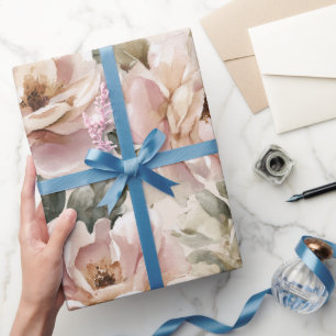 Aquarell Sanfte Rosa Rose Beige Blumenmuster Geschenkpapier