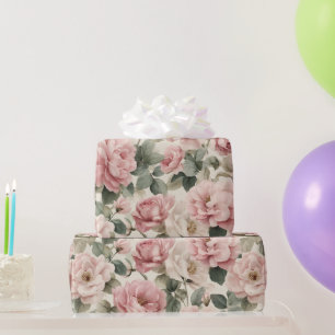 Aquarell Sanfte Rosa Rose Beige Blumenmuster Geschenkpapier