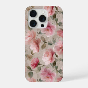 Aquarell Sanfte Rosa Rose Beige Blumenmuster iPhone 15 Pro Hülle