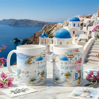 Aquarell Santorin Griechenland Personalisiertes Na Kaffeetasse