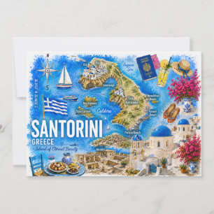 Aquarell Santorini Griechenland Oia Landmark Karte
