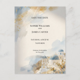 Aquarell-Santorini-Save-the-Date-Postkarte Postkarte