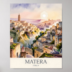 Aquarell Sassi di Matera Reise Italien Höhlenstadt Poster