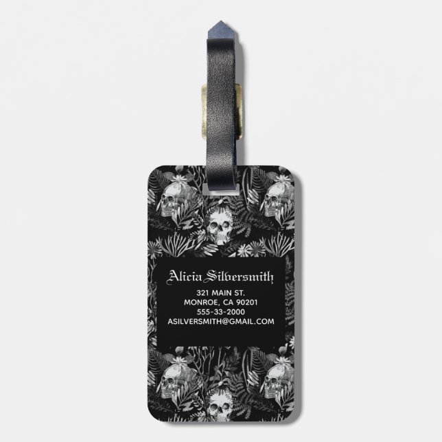 Aquarell-Schädel-Garten Gepäckanhänger (Rückseite vertikal)